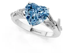 Fancy Blue Heart Cut Diamond Solitaire Ring Set in White gold with Leaf Motif Band