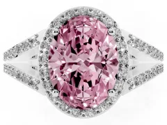 Fancy Pink Oval Cut Diamond Halo Split Shank Pavé Ring Set in Silver with Prong Setting