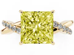 Fancy Yellow Princess Cut Diamond Twisted Pavé Band Ring Set in Yellow gold with Prong Setting