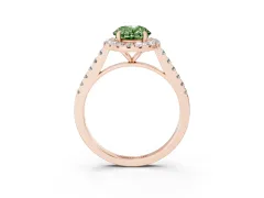 Fancy Green Oval Cut Diamond Halo Pavé Engagement Ring Set in Rose gold with Prong Setting