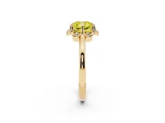 Fancy Yellow Cushion Cut Diamond Round Cluster Halo Ring Set in Yellow gold with Solitaire Band and Prong Setting