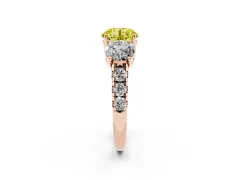Fancy Yellow Round Cut Diamond Three-Stone Ring Set in Rose gold with Pavé Band