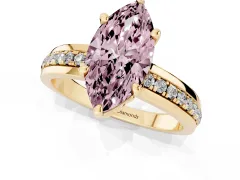 Fancy Pink Marquise Cut Diamond Solitaire Ring Set in Yellow gold with Channel Set Band and Prong Setting