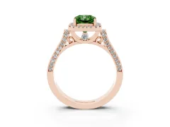 Fancy Green Radiant Cut Diamond Halo Ring Set in Rose gold with Pavé-Lined Split Shank Band