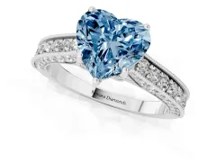 Fancy Blue Heart Cut Diamond Solitaire Ring Set in Silver with Milgrain-Edged Pavé Band and Prong Setting