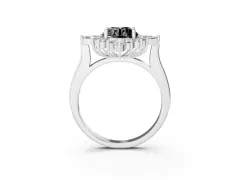 Fancy Black Round Cut Diamond Cluster Halo Ring Set in Platinum with Marquise and Round Accents