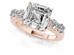 Asscher Cut Diamond Five-Stone Prong Set Band Ring Set in Rose gold with Polished Band