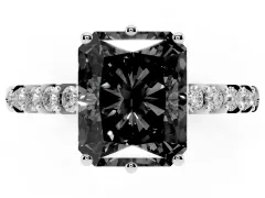 Fancy Black Radiant Cut Diamond Solitaire Engagement Ring Set in Silver with Pavé Band and Prong Setting