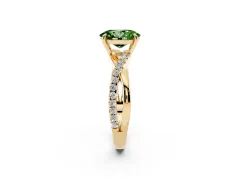 Fancy Green Oval Cut Diamond Twisted Pavé Band Ring Set in Yellow gold with Prong Setting