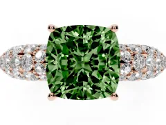 Fancy Green Cushion Cut Diamond Pavé Band Solitaire Ring Set in Rose gold with Close-Set Accent Stones and Prong Setting