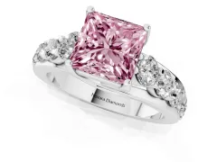 Fancy Pink Princess Cut Diamond Pavé Engagement Ring Set in Silver with Prong Setting