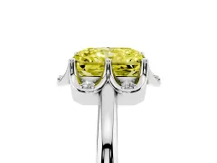 Fancy Yellow Radiant Cut Diamond Round Cluster Halo Ring Set in White gold with Solitaire Band and Prong Setting