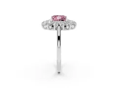 Fancy Pink Princess Cut Diamond Floral Double Halo Ring Set in Silver with Round Petals