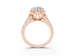 Round Cut Diamond Floral Halo Split Shank Engagement Ring Set in Rose gold with Pavé Shank