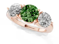 Fancy Green Round Cut Diamond Three-Stone Ring Set in Rose gold with Prong Setting and Plain Band