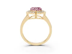 Fancy Pink Heart Cut Diamond Halo Cluster Engagement Ring Set in Yellow gold with Solitaire Band and Prong Setting