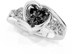 Fancy Black Heart Cut Diamond Bezel Bypass Ring Set in Platinum with Round Accents