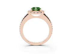 Fancy Green Cushion Cut Diamond Pavé Halo Ring Set in Rose gold with Prong Setting