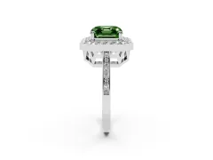 Fancy Green Asscher Cut Diamond Halo Ring Set in Silver with Accent-Lined Split Shank and Prong Setting