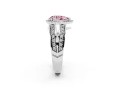 Fancy Pink Pear Cut Diamond Halo Ring Set in White gold with Double Pavé Split Shank
