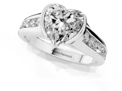Heart Cut Diamond Bezel-Set Solitaire Ring Set in Silver with Channel-Set Band