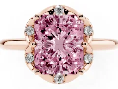 Fancy Pink Radiant Cut Diamond Round Cluster Halo Ring Set in Rose gold with Solitaire Band and Prong Setting
