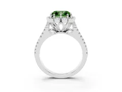 Fancy Green Asscher Cut Diamond Floral Halo Split Shank Engagement Ring Set in White gold with Pavé Shank