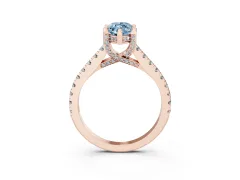 Fancy Blue Marquise Cut Diamond Solitaire Ring Set in Rose gold with Brilliant Pavé Band and Prong Setting