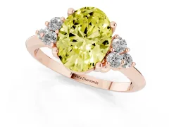 Fancy Yellow Oval Cut Diamond Cluster Ring Set in Rose gold with Plain Band and Prong Setting