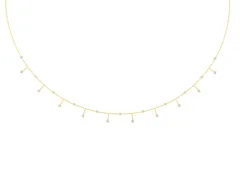 Round Diamond Station Necklace Set in Yellow gold with Round Bezels on Cable Chain