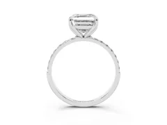 Asscher Cut Diamond Solitaire Engagement Ring Set in Silver with Round Pavé Band and Prong Setting
