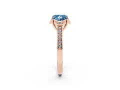 Fancy Blue Princess Cut Diamond Halo Ring Set in Rose gold with Channel Set Band and Prong Setting