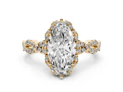 Marquise Cut Diamond Halo Twist Band Solitaire Ring Set in Yellow gold with Prong-Set Center Stone