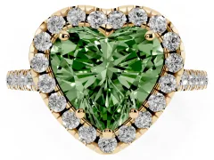 Fancy Green Heart Cut Diamond Pavé Halo Engagement Ring Set in Yellow gold with Pavé Band and Prong Setting