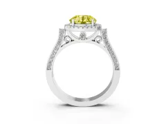 Fancy Yellow Round Cut Diamond Halo Ring Set in Silver with Pavé-Lined Split Shank Band