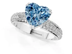 Fancy Blue Heart Cut Diamond Solitaire Ring Set in White gold with Multi-Row Round Pavé Band and Prong Setting