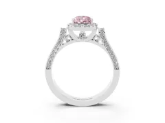 Fancy Pink Pear Cut Diamond Halo Ring Set in Silver with Pavé-Lined Split Shank Band