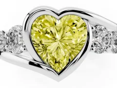 Fancy Yellow Heart Cut Diamond Bezel Bypass Ring Set in Silver with Round Accents