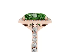Fancy Green Radiant Cut Diamond Halo Engagement Ring Set in Rose gold with Round Pavé Shoulders and Heart Gallery