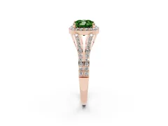 Fancy Green Cushion Cut Diamond Halo Split Shank Pavé Ring Set in Rose gold with Prong Setting