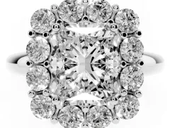 Radiant Cut Diamond Halo Cluster Engagement Ring Set in Platinum with Polished Band and Prong Setting
