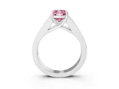 Fancy Pink Cushion Cut Diamond Solitaire Ring Set in White gold with Channel-Set Accent Stones and Prong Setting