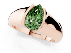 Fancy Green Pear Cut Diamond Bezel Solitaire Ring Set in Rose gold with Wide Band