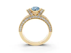 Fancy Blue Pear Cut Diamond Milgrain Halo Pavé Engagement Ring Set in Yellow gold with Prong Setting