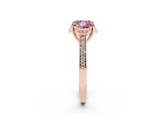 Fancy Pink Princess Cut Diamond Halo Ring Set in Rose gold with Channel Set Band and Prong Setting