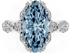 Fancy Blue Marquise Cut Diamond Halo Twist Band Solitaire Ring Set in Platinum with Prong-Set Center Stone