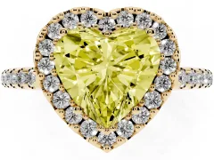 Fancy Yellow Heart Cut Diamond Pavé Halo Ring Set in Yellow gold with Prong Setting