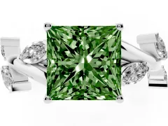 Fancy Green Princess Cut Diamond Solitaire Ring Set in Silver with Twisted Marquise Accent Band