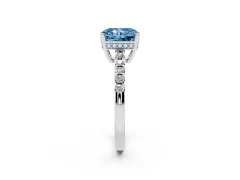 Fancy Blue Radiant Cut Diamond Solitaire Engagement Ring Set in Silver with Pavé Band and Prong Setting