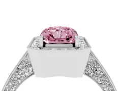 Fancy Pink Radiant Cut Diamond Halo Engagement Ring Set in Silver with Accent Split Shank Band